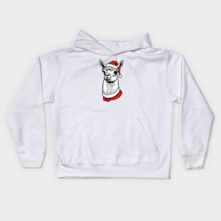 Christmas Llama with Santa Hat Kids Hoodie